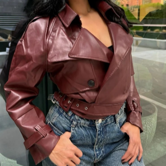 Damen-Lederjacke mit Reißverschluss und Stehkragen