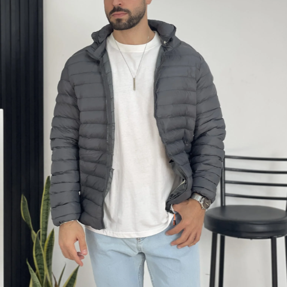 Lässiger, einfarbiger, wattierter Mantel mit Kapuze für Männer