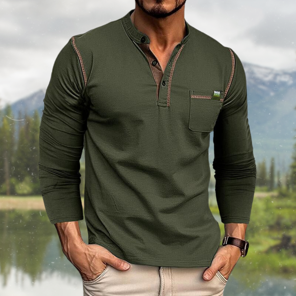 Herren-Henleyshirt mit langen Ärmeln und Brusttasche