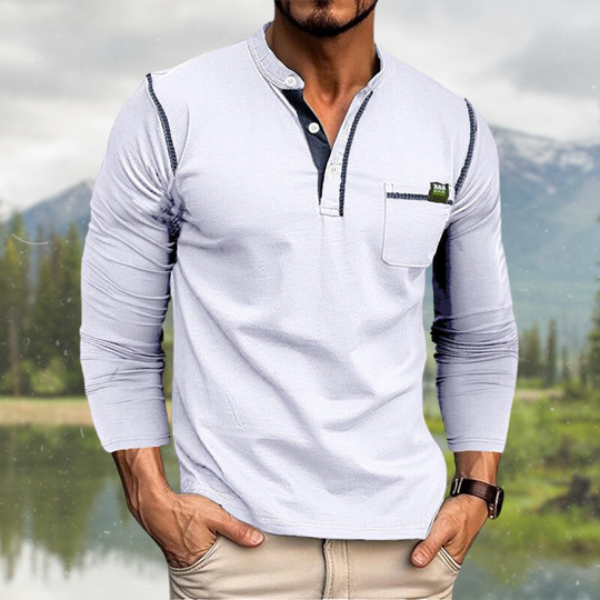 Herren-Henleyshirt mit langen Ärmeln und Brusttasche