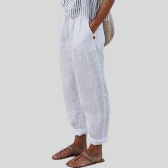 Damen-Leinenhose mit weitem Bein und Seitentaschen