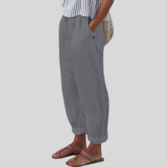 Damen-Leinenhose mit weitem Bein und Seitentaschen
