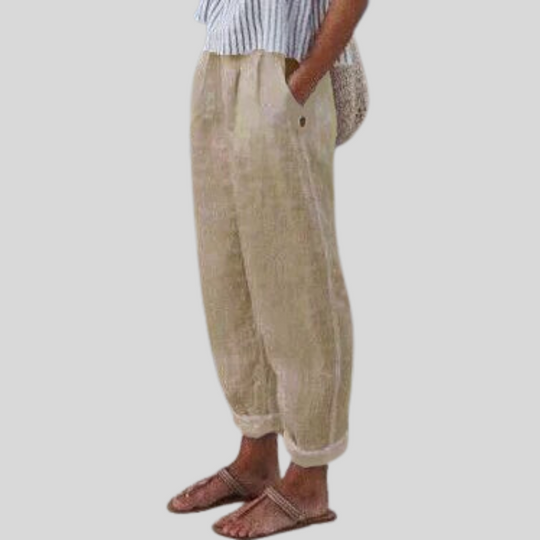 Damen-Leinenhose mit weitem Bein und Seitentaschen
