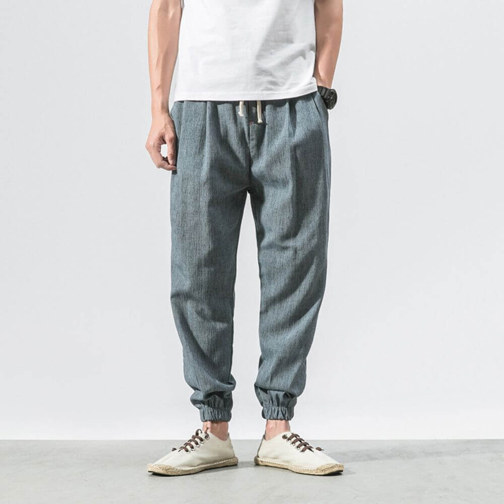 Herren-Leinenhose mit Kordelzug und elastischem Bund