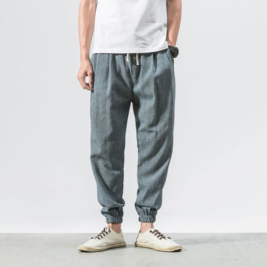 Herren-Leinenhose mit Kordelzug und elastischem Bund