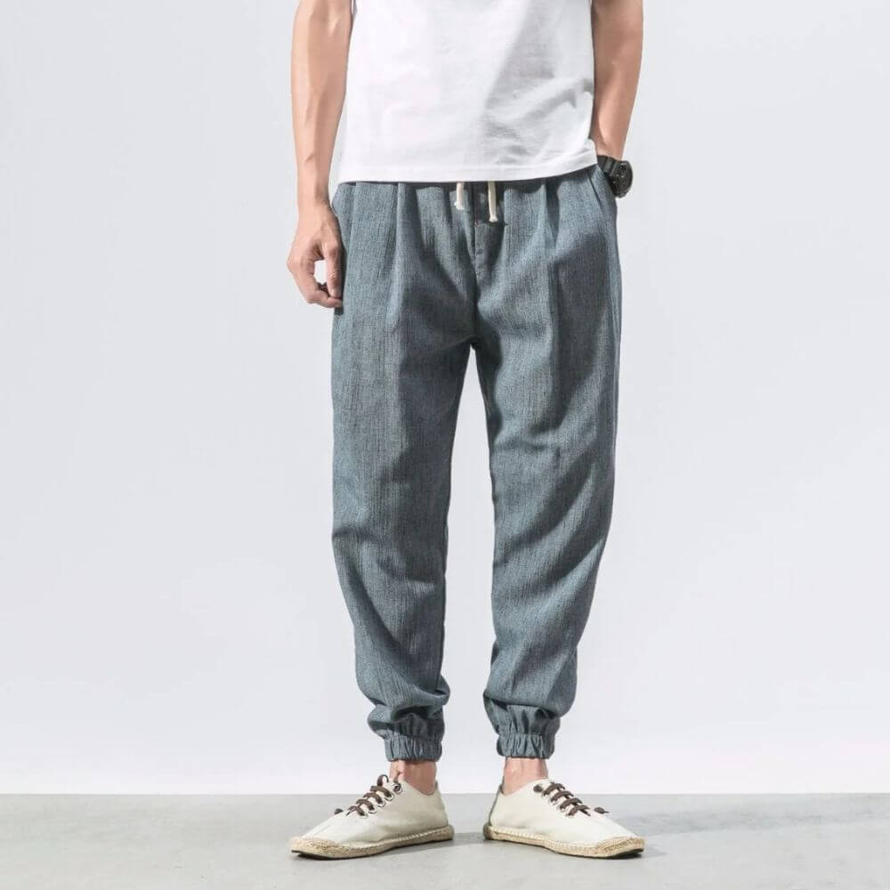 Herren-Leinenhose mit Kordelzug und elastischem Bund