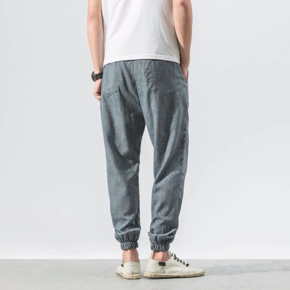 Herren-Leinenhose mit Kordelzug und elastischem Bund