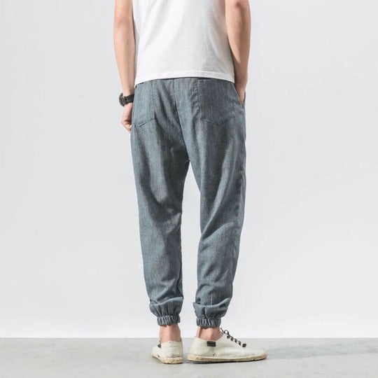 Herren-Leinenhose mit Kordelzug und elastischem Bund