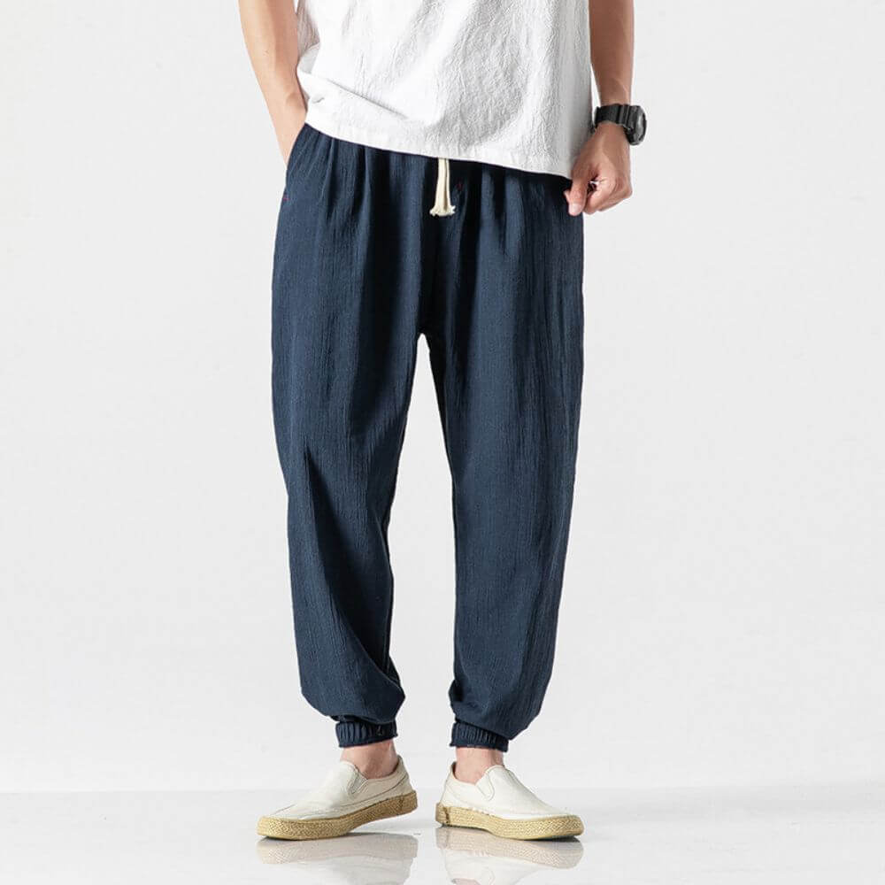 Herren-Leinenhose mit Kordelzug und elastischem Bund