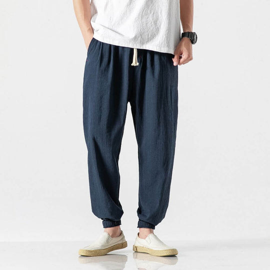 Herren-Leinenhose mit Kordelzug und elastischem Bund