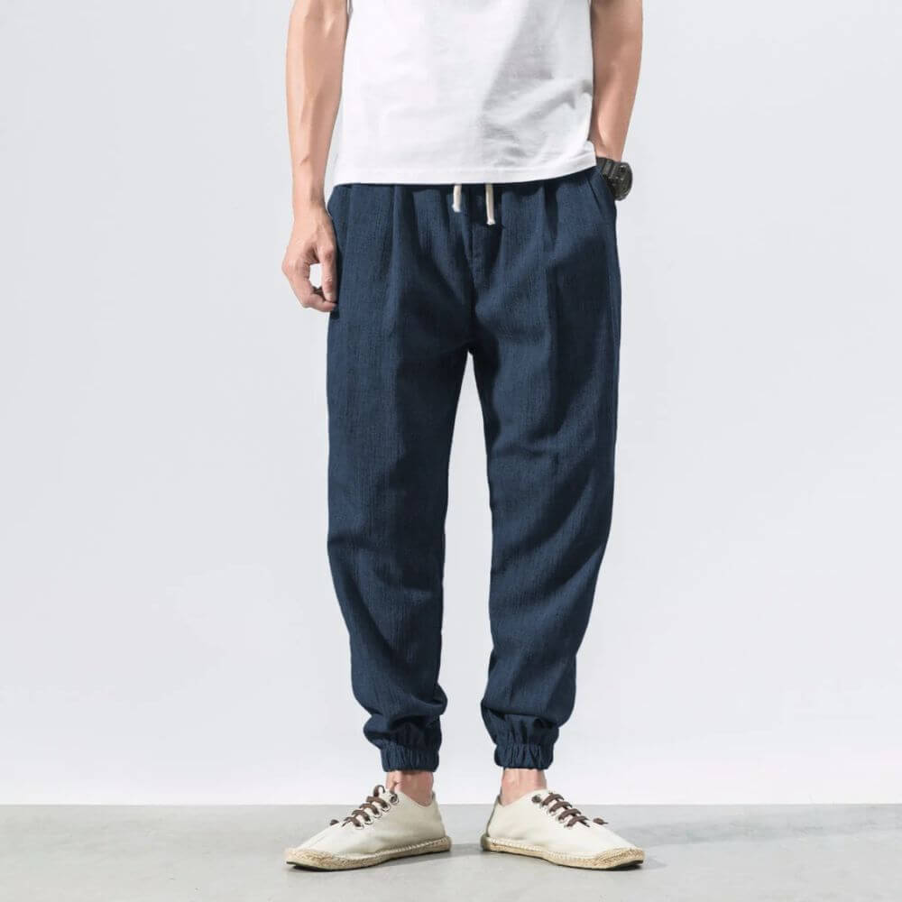 Herren-Leinenhose mit Kordelzug und elastischem Bund