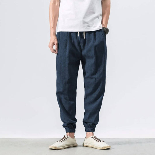 Herren-Leinenhose mit Kordelzug und elastischem Bund