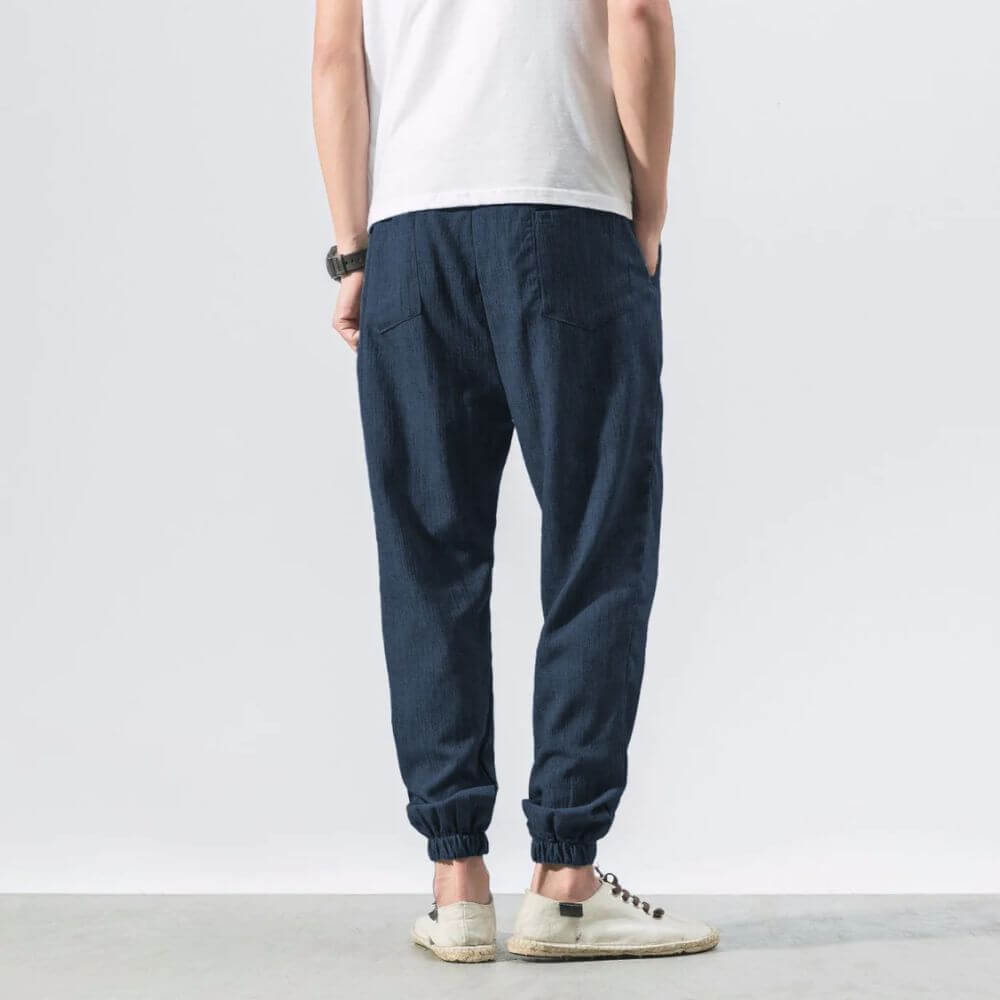 Herren-Leinenhose mit Kordelzug und elastischem Bund