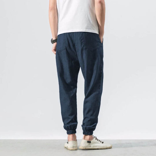 Herren-Leinenhose mit Kordelzug und elastischem Bund