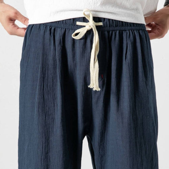 Herren-Leinenhose mit Kordelzug und elastischem Bund