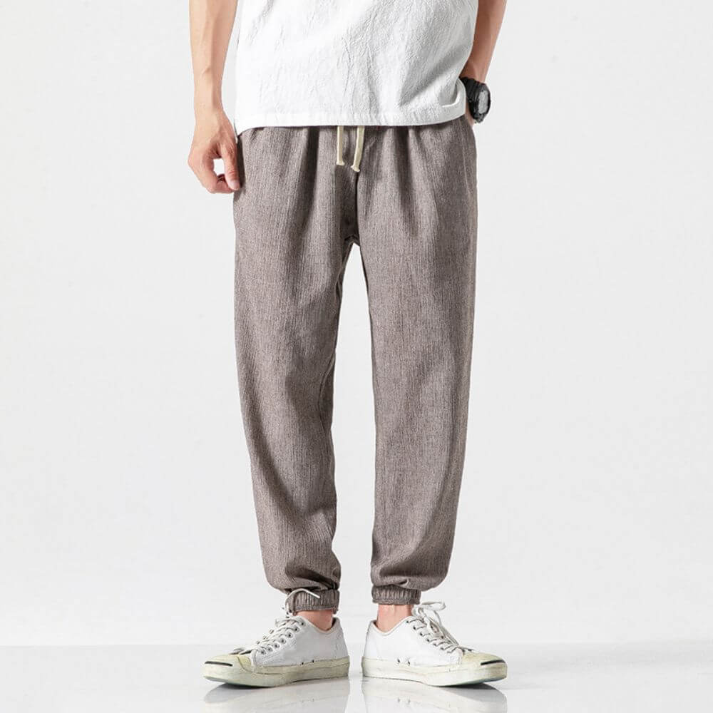 Herren-Leinenhose mit Kordelzug und elastischem Bund