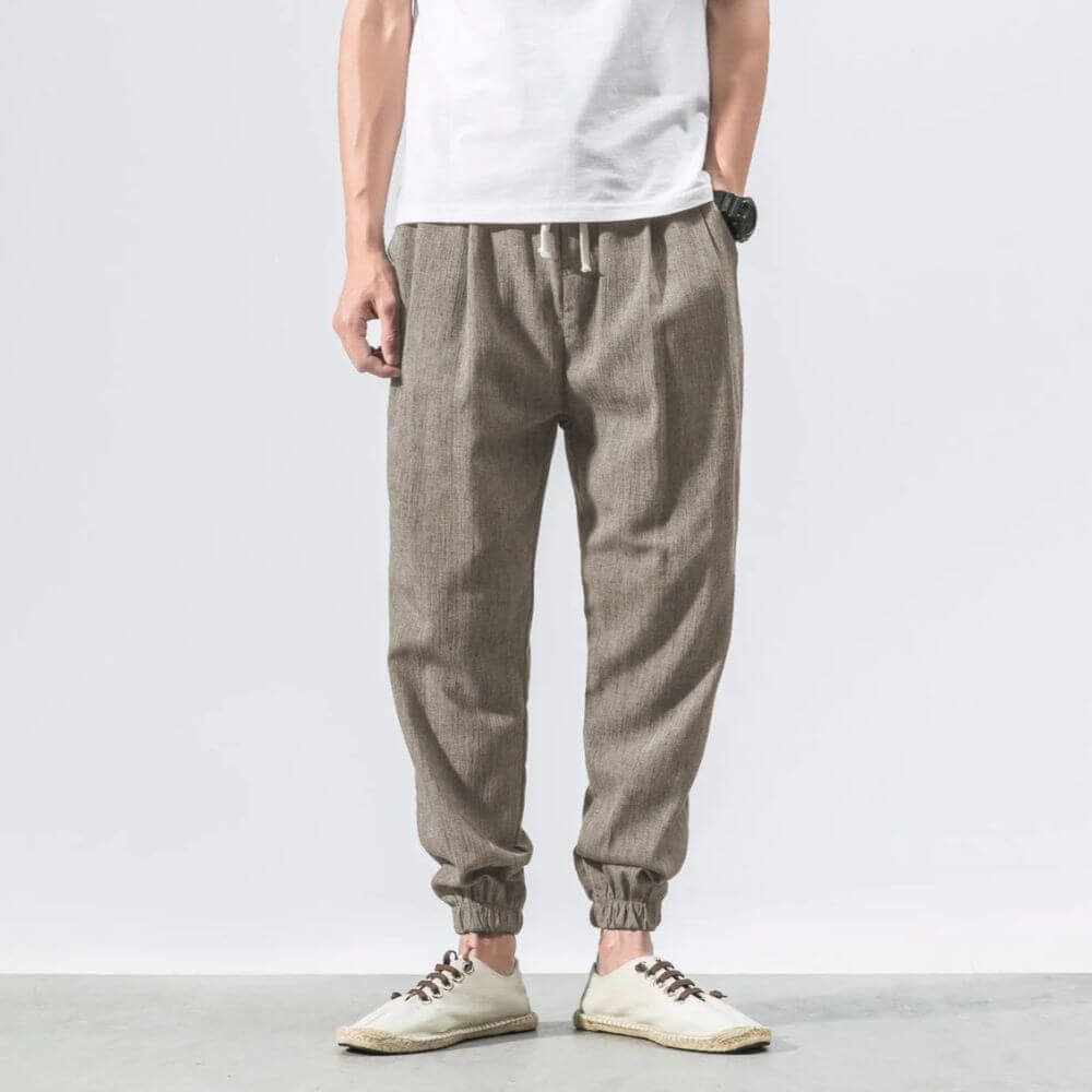 Herren-Leinenhose mit Kordelzug und elastischem Bund