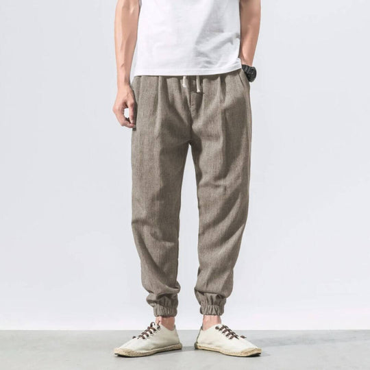 Herren-Leinenhose mit Kordelzug und elastischem Bund