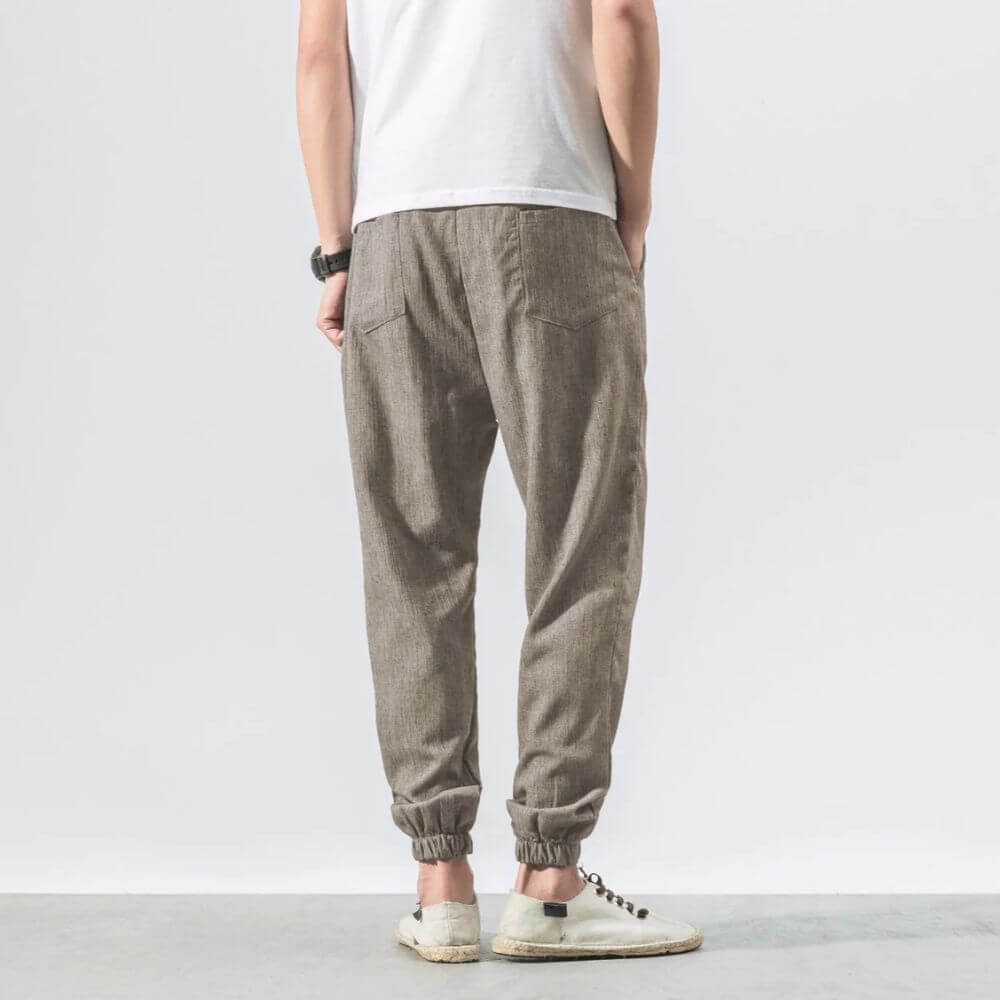 Herren-Leinenhose mit Kordelzug und elastischem Bund