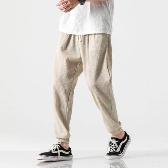 Herren-Leinenhose mit Kordelzug und elastischem Bund