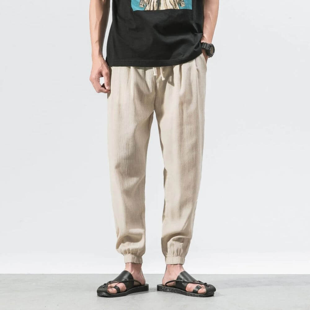 Herren-Leinenhose mit Kordelzug und elastischem Bund