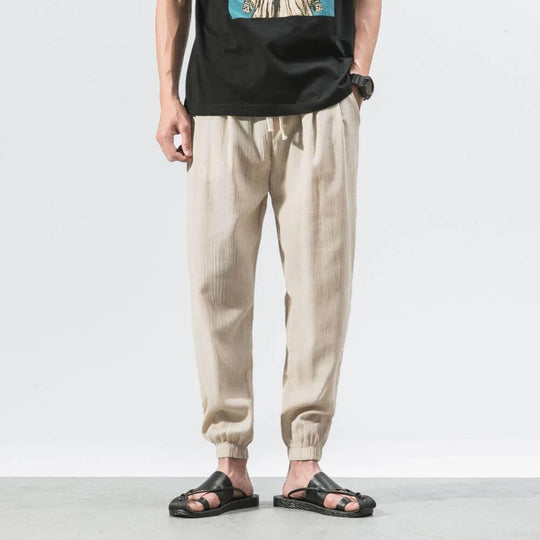 Herren-Leinenhose mit Kordelzug und elastischem Bund