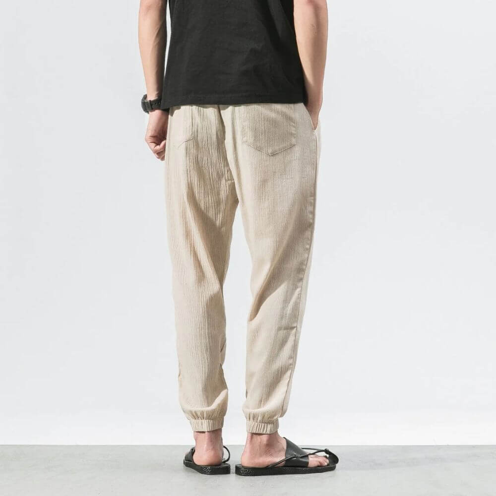 Herren-Leinenhose mit Kordelzug und elastischem Bund