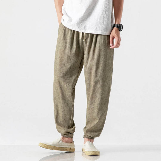 Herren-Leinenhose mit Kordelzug und elastischem Bund