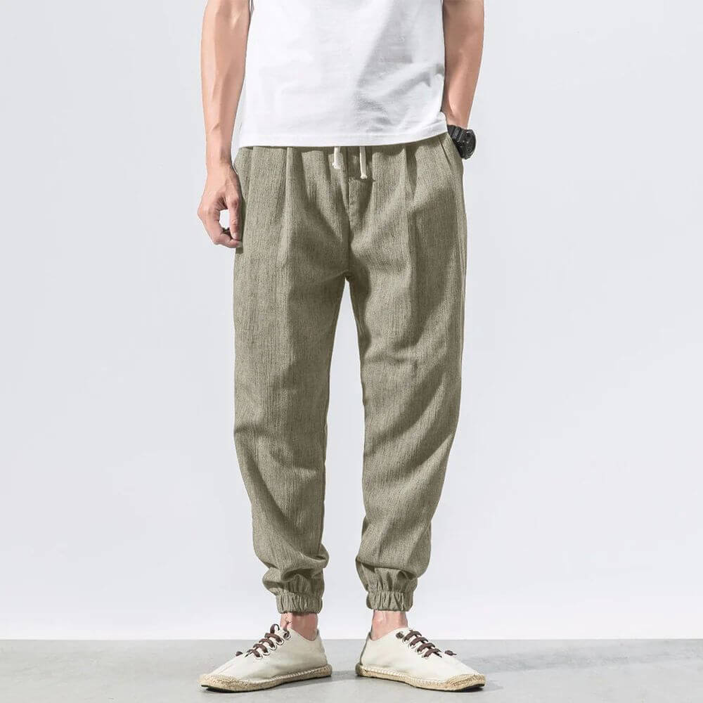 Herren-Leinenhose mit Kordelzug und elastischem Bund
