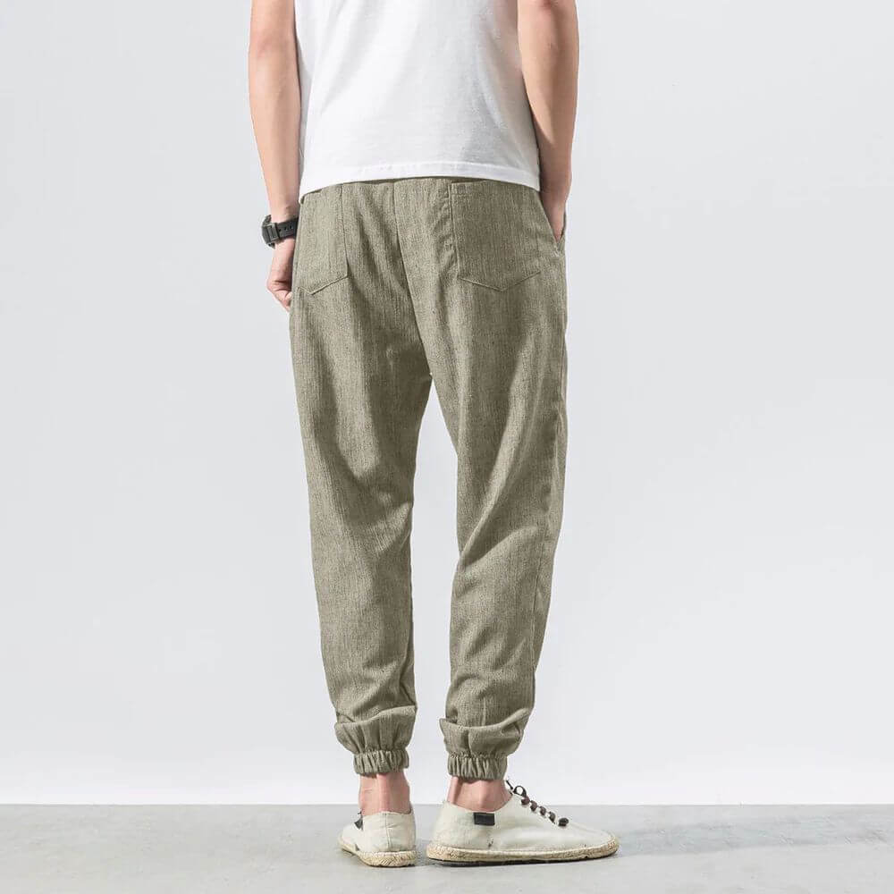 Herren-Leinenhose mit Kordelzug und elastischem Bund