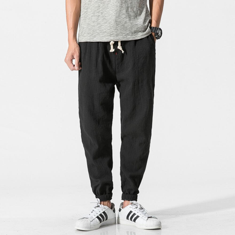 Herren-Leinenhose mit Kordelzug und elastischem Bund