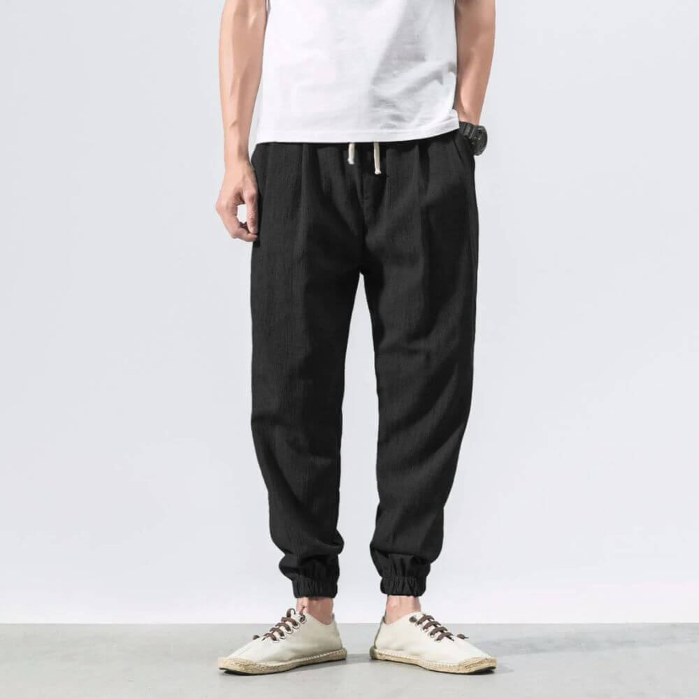 Herren-Leinenhose mit Kordelzug und elastischem Bund