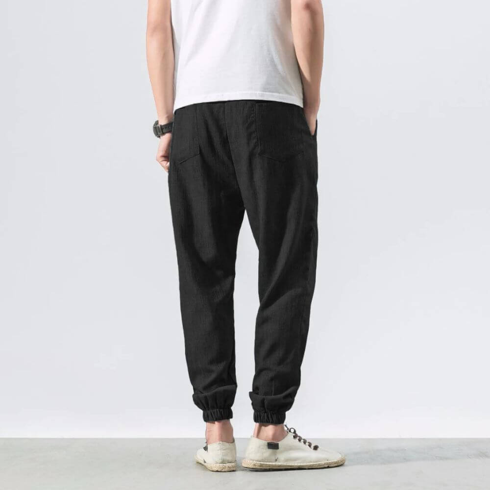 Herren-Leinenhose mit Kordelzug und elastischem Bund