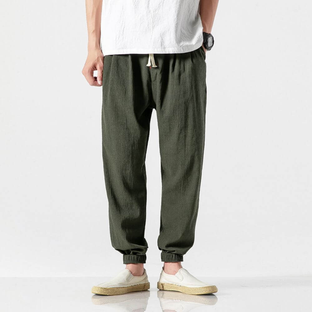 Herren-Leinenhose mit Kordelzug und elastischem Bund