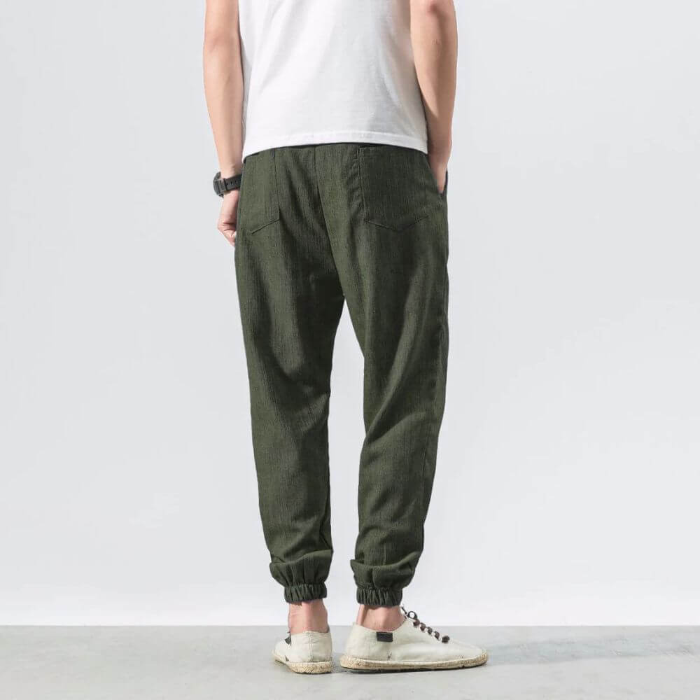 Herren-Leinenhose mit Kordelzug und elastischem Bund