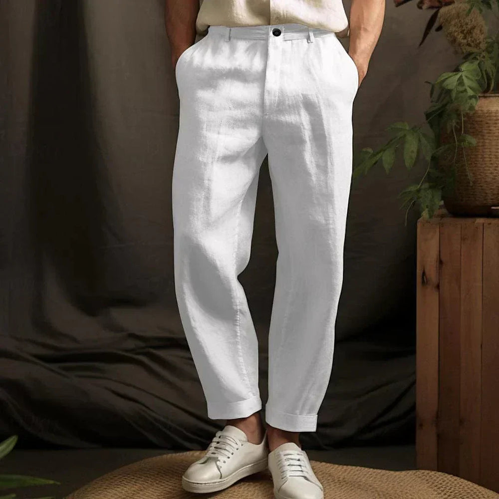 Herren-Leinenhose mit elastischem Bund und Kordelzug