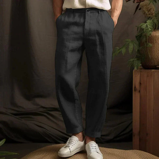 Herren-Leinenhose mit elastischem Bund und Kordelzug