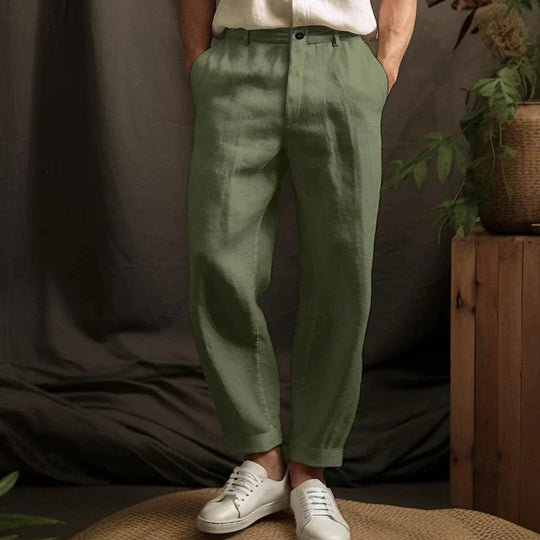Herren-Leinenhose mit elastischem Bund und Kordelzug