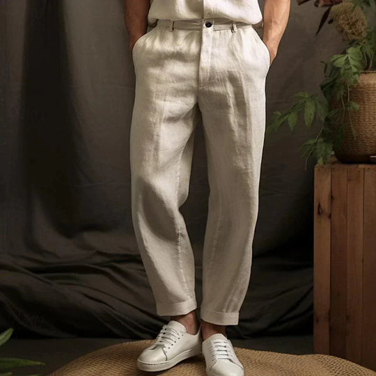 Herren-Leinenhose mit elastischem Bund und Kordelzug